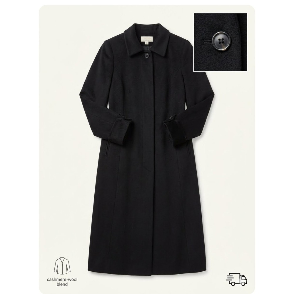 Betty Rose Women's Black Button Front Lined Long Overcoat Classic Fit Size 6
